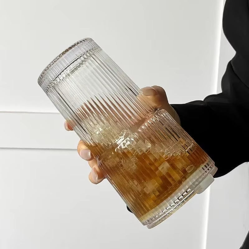 Chic Striped Iced Coffee Tumbler Set (600ml)