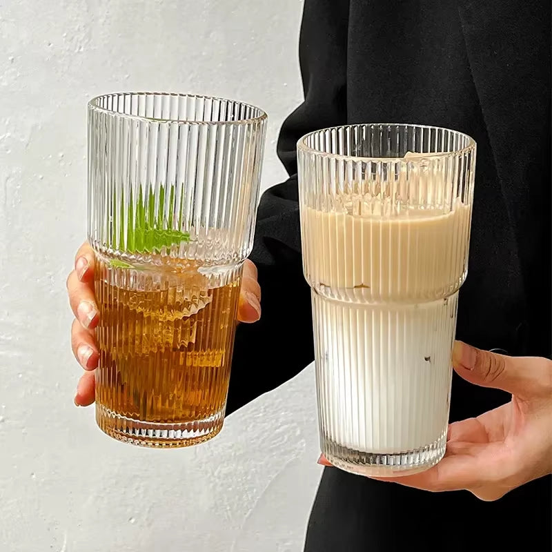 Chic Striped Iced Coffee Tumbler Set (600ml)