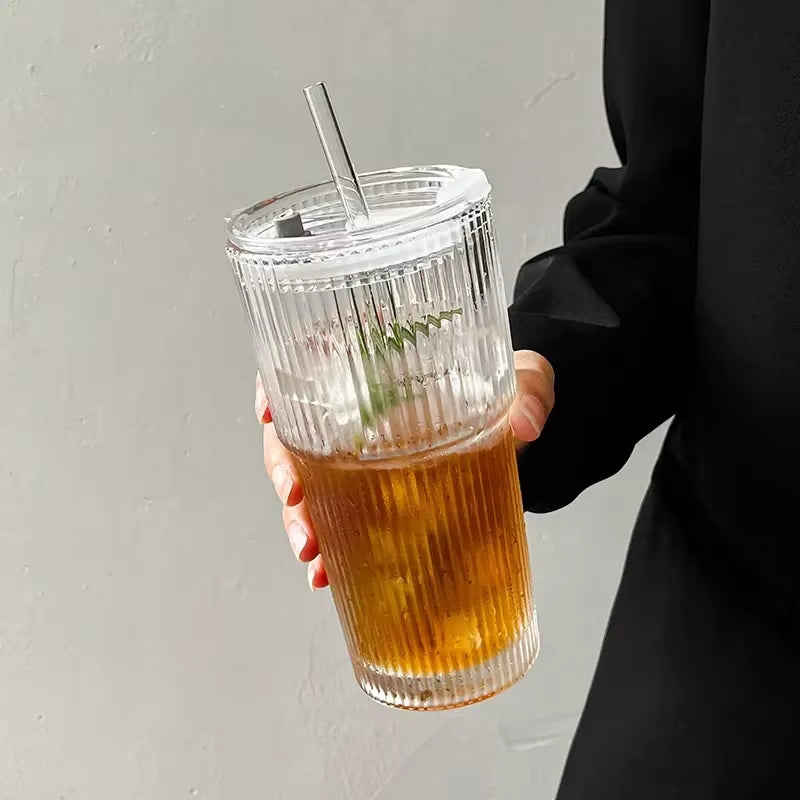Chic Striped Iced Coffee Tumbler Set (600ml)