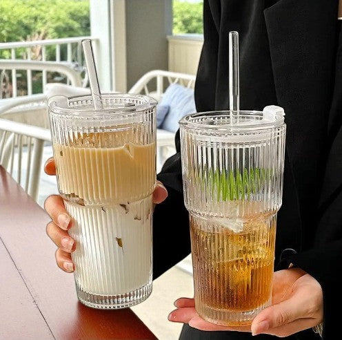 Chic Striped Iced Coffee Tumbler Set (600ml)